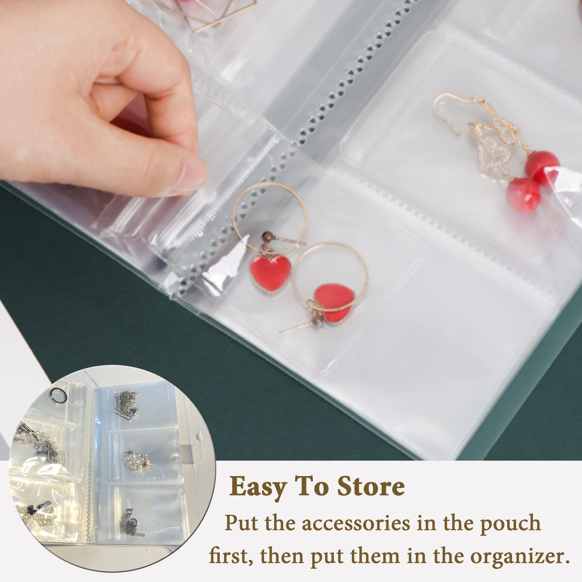Libro de almacenamiento de joyas, antioxidación y anti-Terning, bolsas de joyería transparentes para anillos, pendientes, pulsera, broche (80 cuadrículas + 50 bolsas)