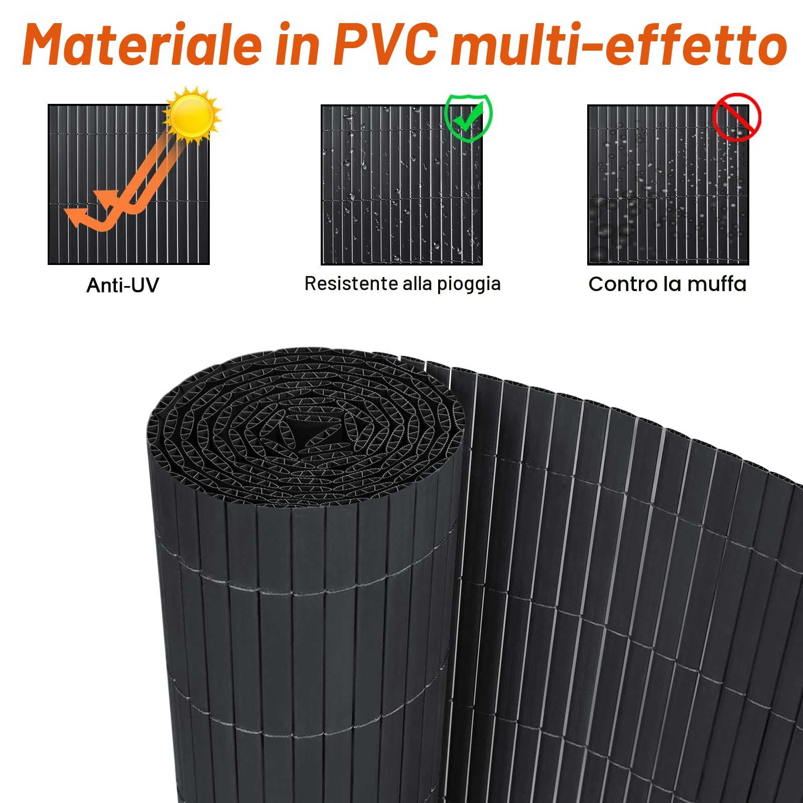 FIVMEN Canniccio PVC Recinzione 120x500cm Tappetino Privacy per Balcone con Fascette Recinzioni e Decorazioni Protezione dal Vento Impermeabile Senza Foratura, Antracite