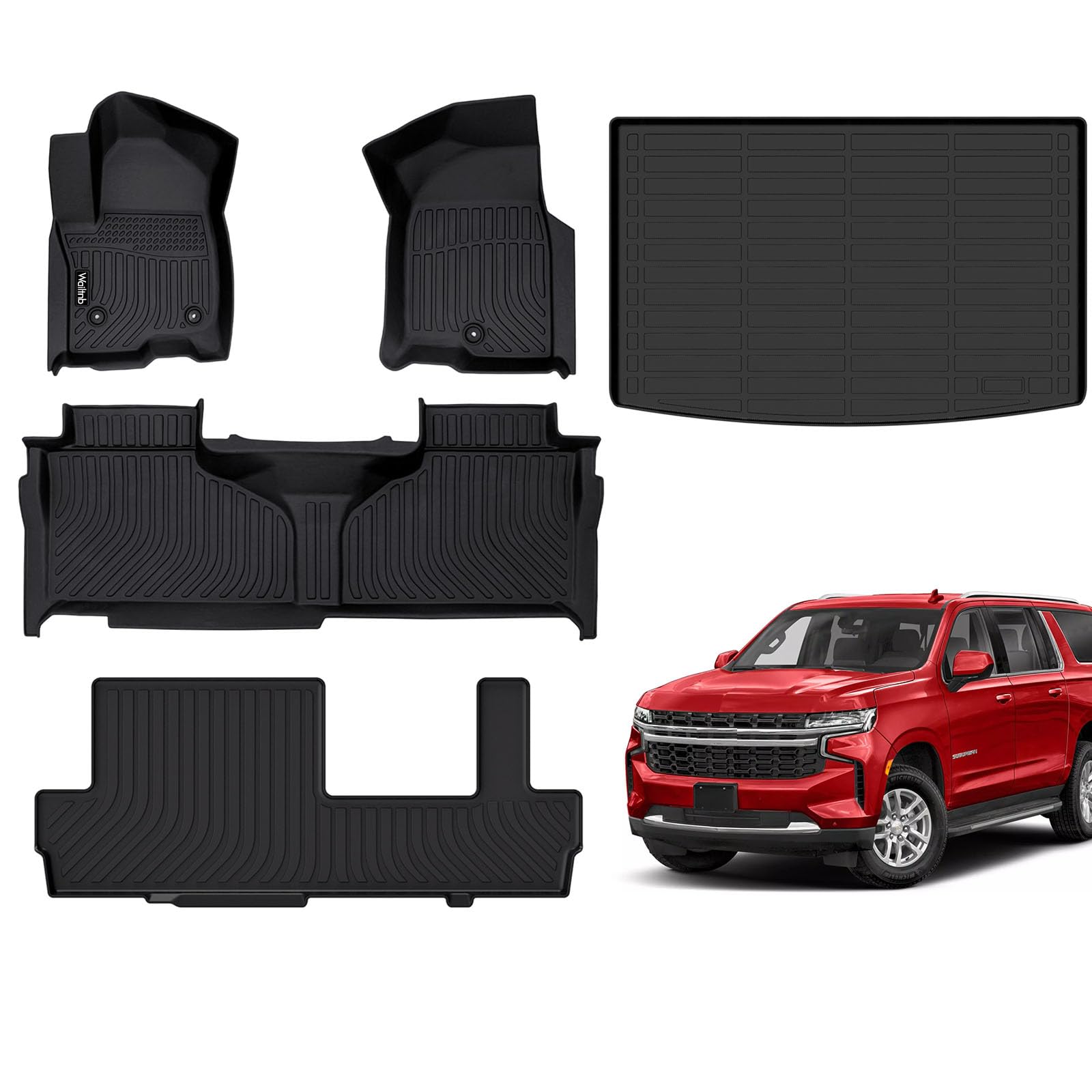 Car Floor Mats & Cargo Mat Custom for 2021-2024 Chevrolet Suburban/GMC Yukon XL 8 Seats Bench Seat All Weather Floor Liner for Chevy Suburban Trunk Mat TPE Full Set Car Accessories