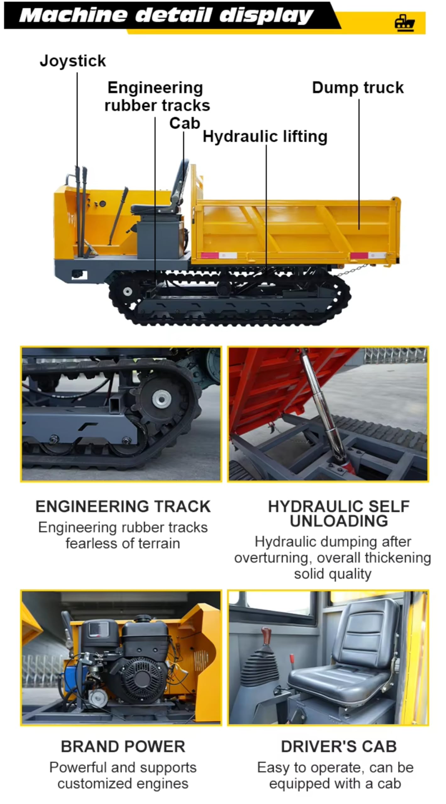 Dumper sobre orugas, volquete de orugas todoterreno, mini volquete, resistente para máquina de transporte de barro y arena