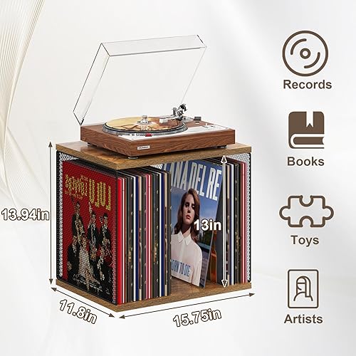 Miniatura 3 de Soporte para discos de 1 cubo compatible con tocadiscos, compatible con escritorio, almacenamiento de discos de vinilo apilable para 50-70 discos,