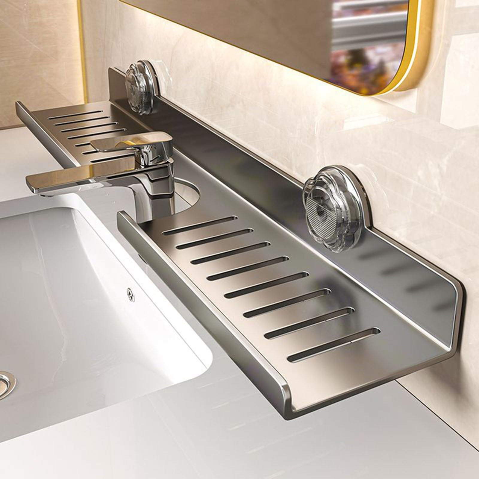 Rangement de salle de bain sans percer gris métal 60 cm pour optimiser l'espace