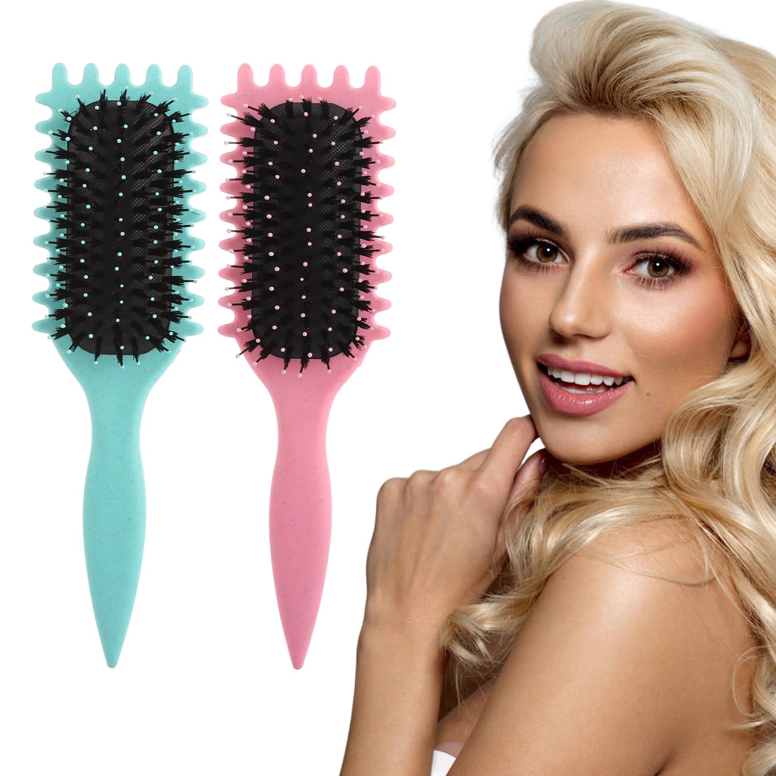 ASelected 2 PCS Curly Hair Brush,Curl Defining,Bristle Hair Brush Style Brush for Women Girls,Define Styling Brush for Detangling, Shaping and Defining Curls,Styling Hairbrush
