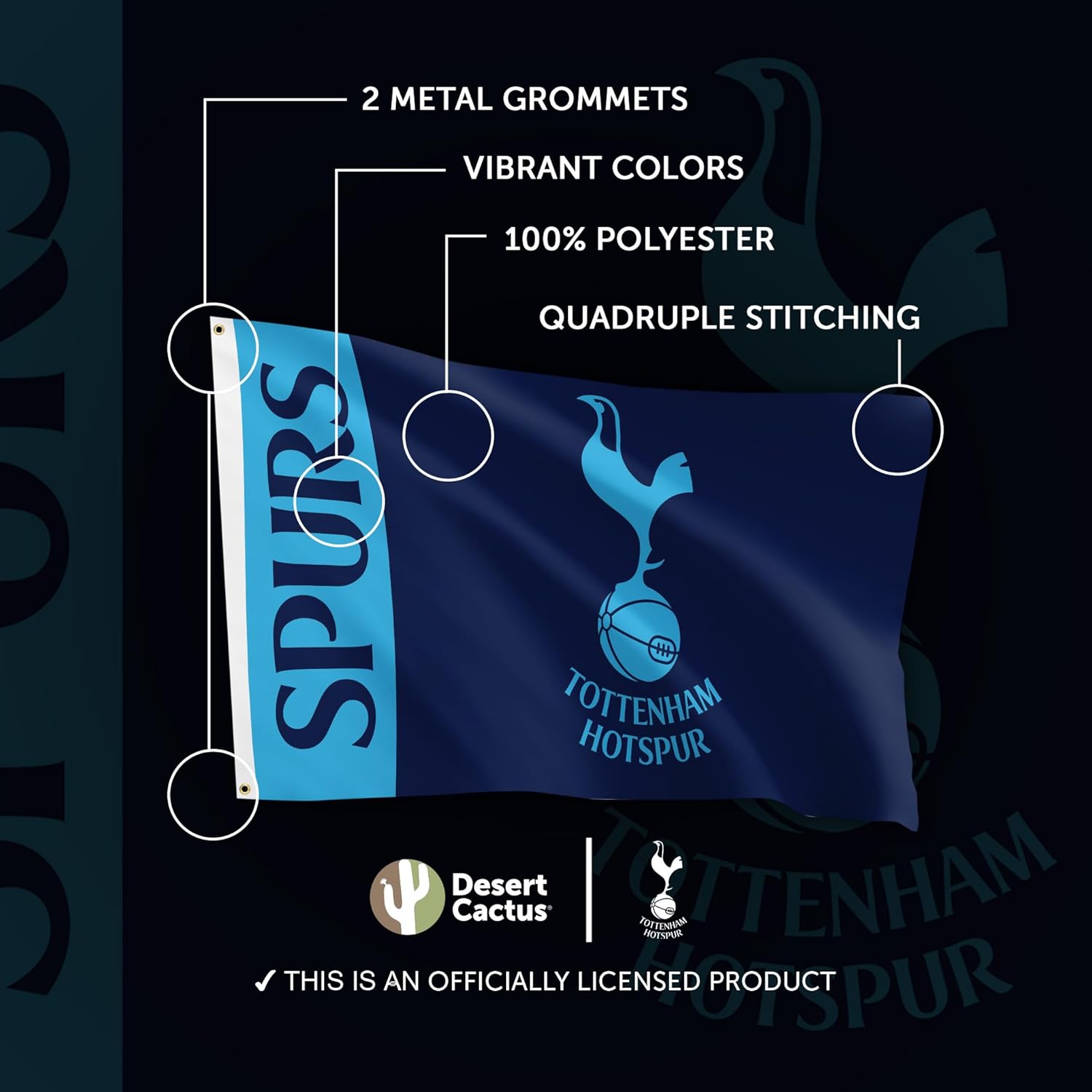 Desert Cactus Tottenham Hotspur Flag Football Soccer Spurs 100% Polyester Indoor Outdoor 3x5 feet Flags (Team Flags 2) - Image 4