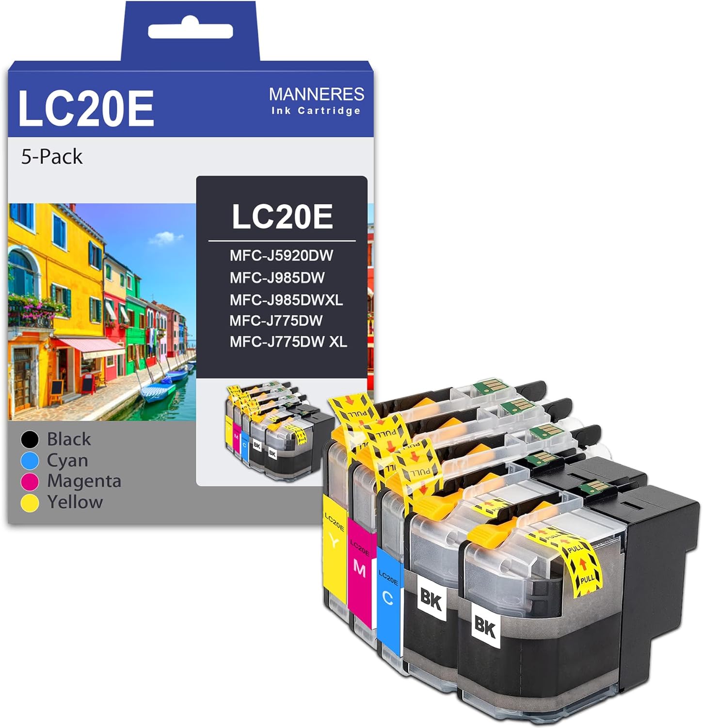 LC20E Super High Yield Ink Cartridges(5-Pack, 2BK/1C/1M/1Y)-Lvan Compatible LC20E Ink Cartridge Set Replacement for Brother LC20E MFC-J5920DW MFC-J985DW MFC-J985DW XL MFC-J775DW Printer