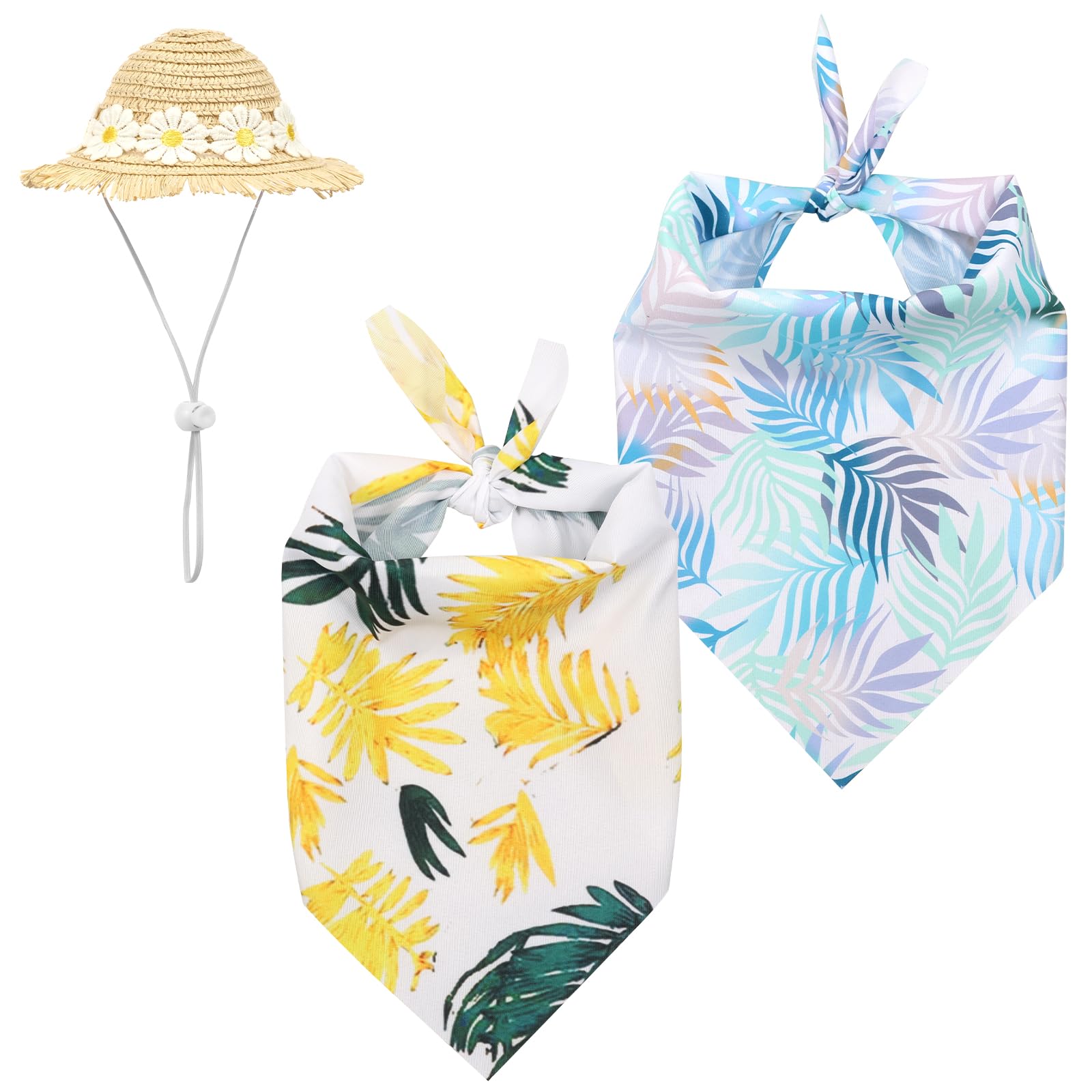 YUNYOUC 3Pcs Porch Goose Outfits Hawaiian Summer Daisy Pastoral Style Goose Clothes Set with Straw Hat and Scarf for 23in Lawn Statue for Outdoor Garden Garden Decoration(Yellow Green Blue)