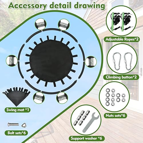 Miniatura 6 de Columpio de platillo de 48 pulgadas de diámetro, marco de acero resistente de 1 pulgada de diámetro y 0.039 in de grosor con cubierta de tubo de