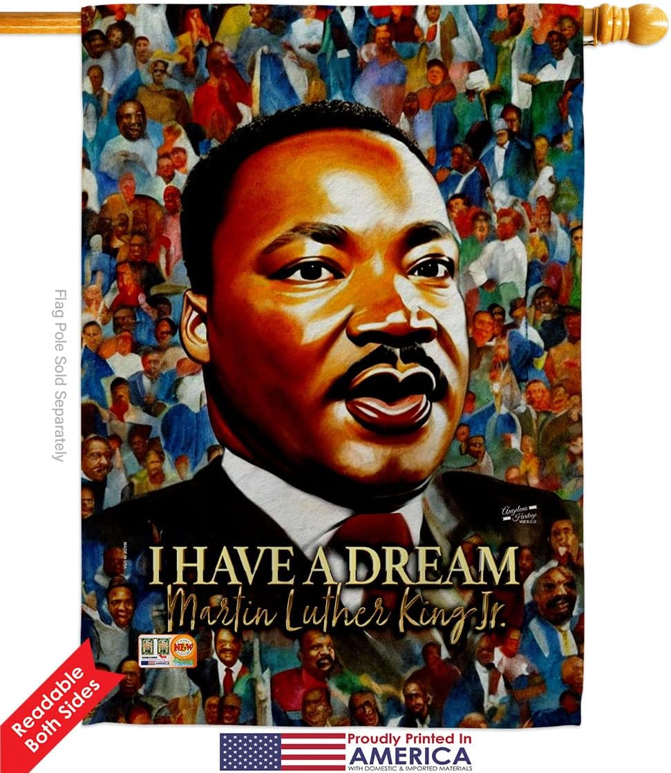 MLK Dream House Flag Dowel Set Black History Martin Luther King Civil Right Stars United State American Small Decorative Gift Yard Banner Double-Sided Made in USA 28 X 40
