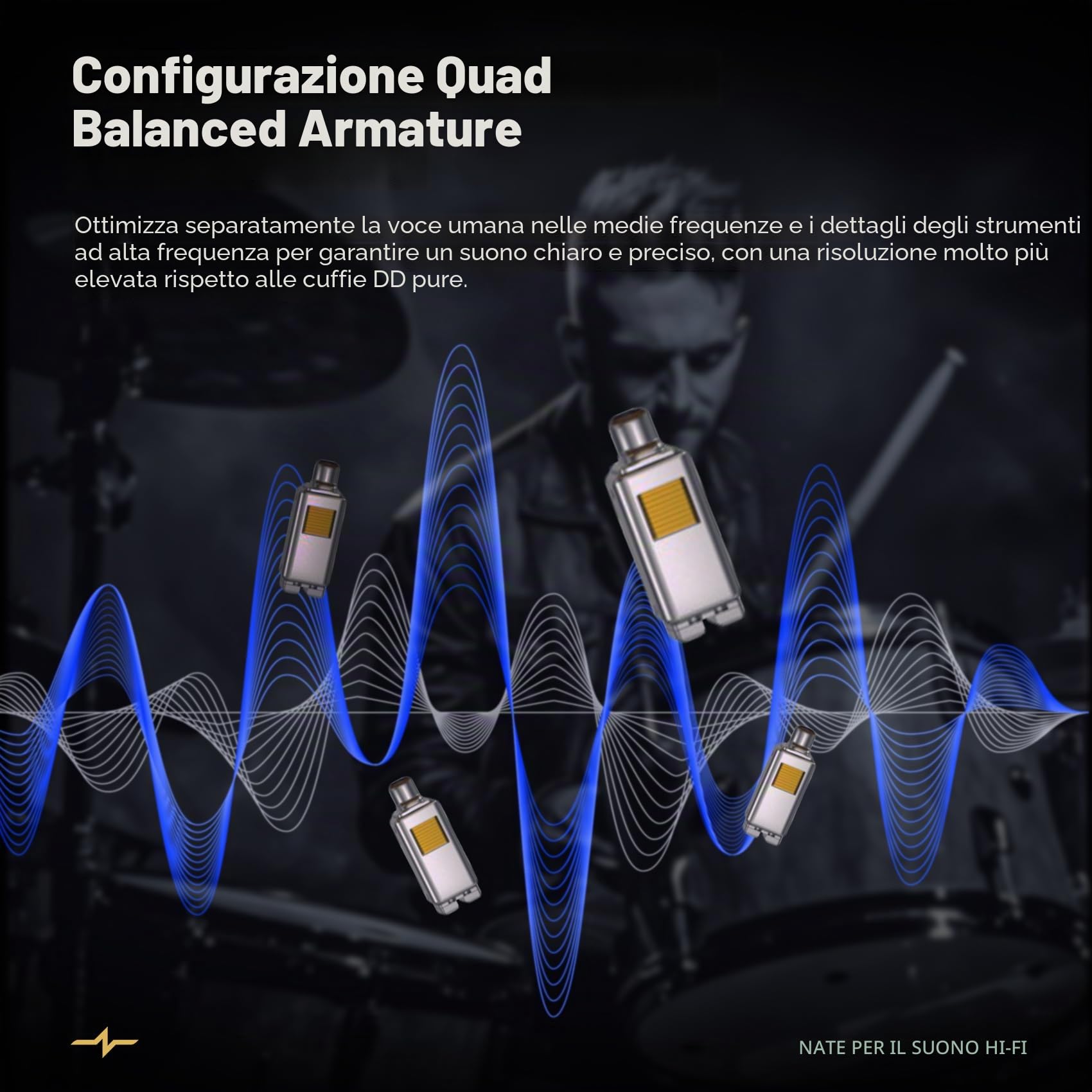 Yinyoo CCZ CZ10 - Auricolari da gioco cablati Iems 1DD+4BA, alloggiamento in lega di zinco, monitor in-ear con cavo OFC staccabile per audiofili, giocatori