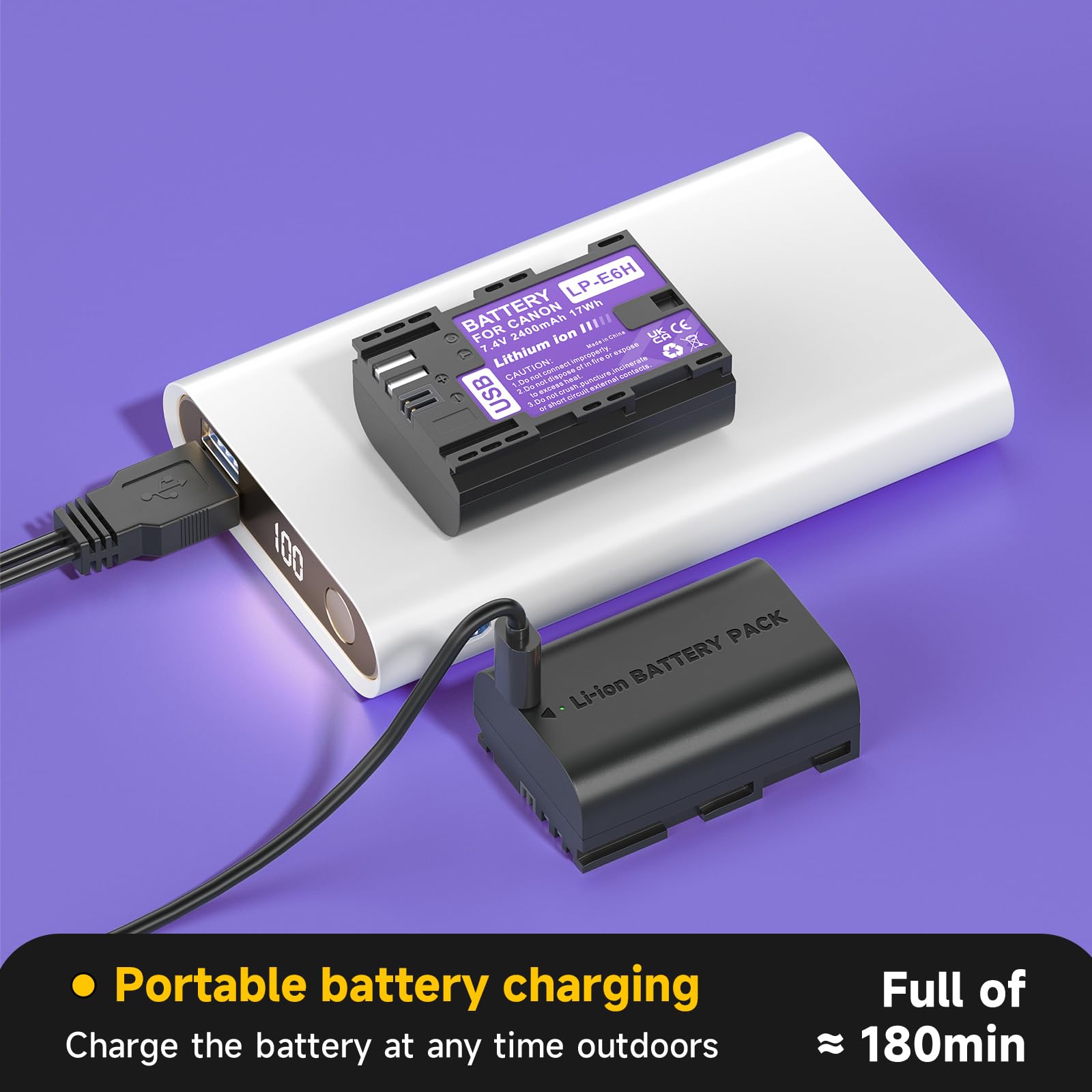 Mspalocell 2 stuks LP-E6 vervangende accu 2400mAh met USB Type-C opladen, compatibel met Canon EOS 5D Mark II, EOS 5D Mark III, EOS 6D, 5DS, 7D, 60D, 60Da, 70D, LP-E6N camera's