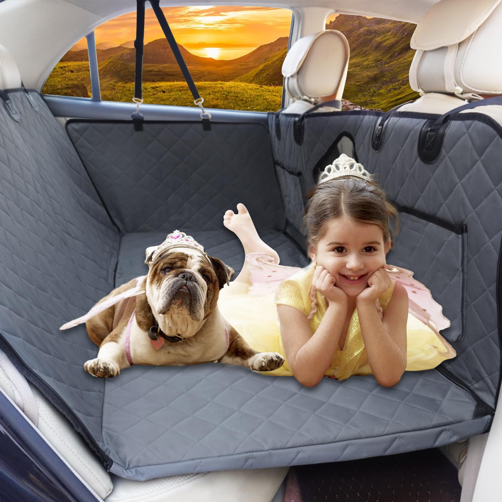 AAOVEFOX Back Seat Extender for Dogs, Dog Car Seat Cover for Back Seat with Hard