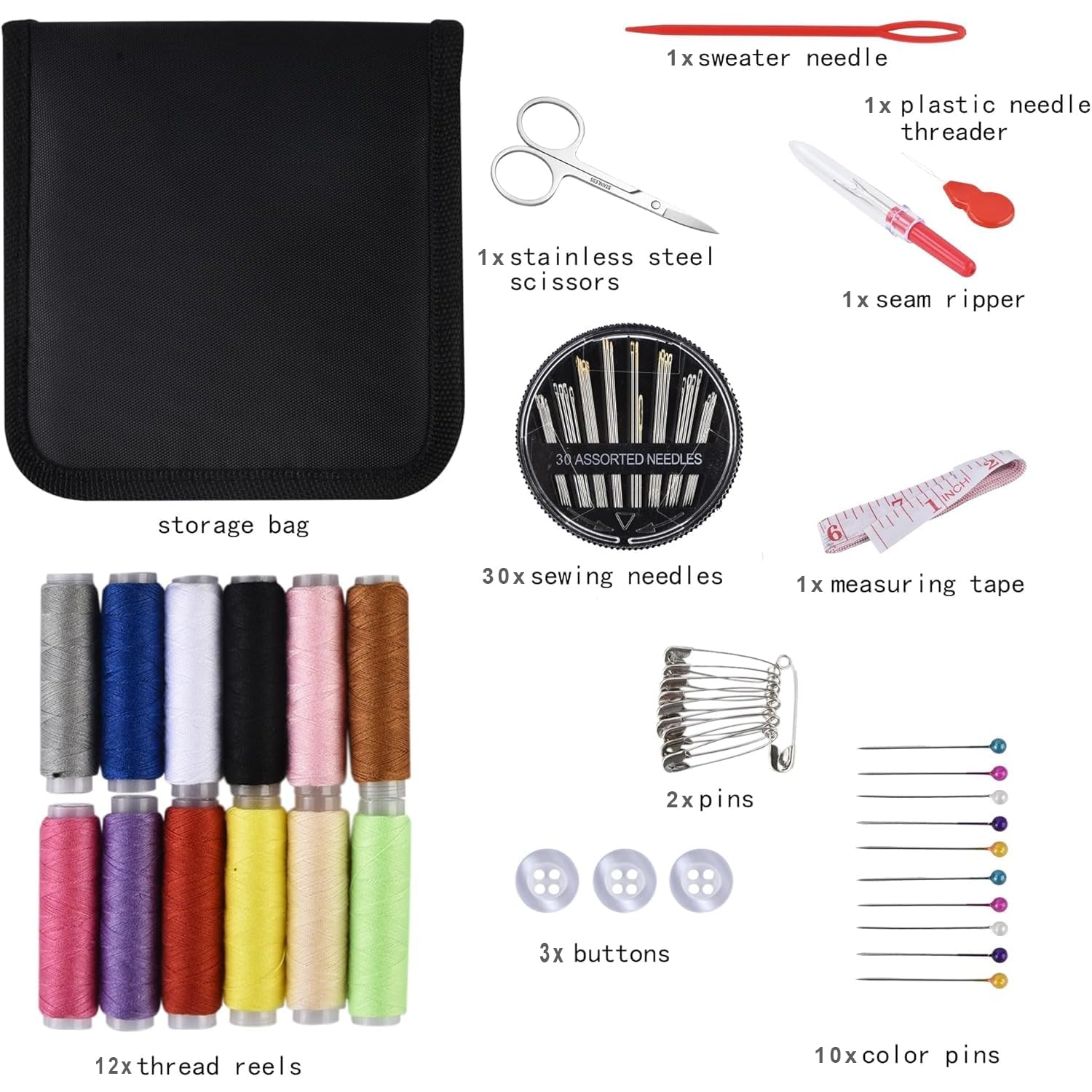 Maharsh 62Pcs Sewing Kit, Portable Sewing kit Box Sewing Supplies Accessories with Thread Spools, Scissors, Thread Needles,Tape Measure for DIY (62 Pcs)
