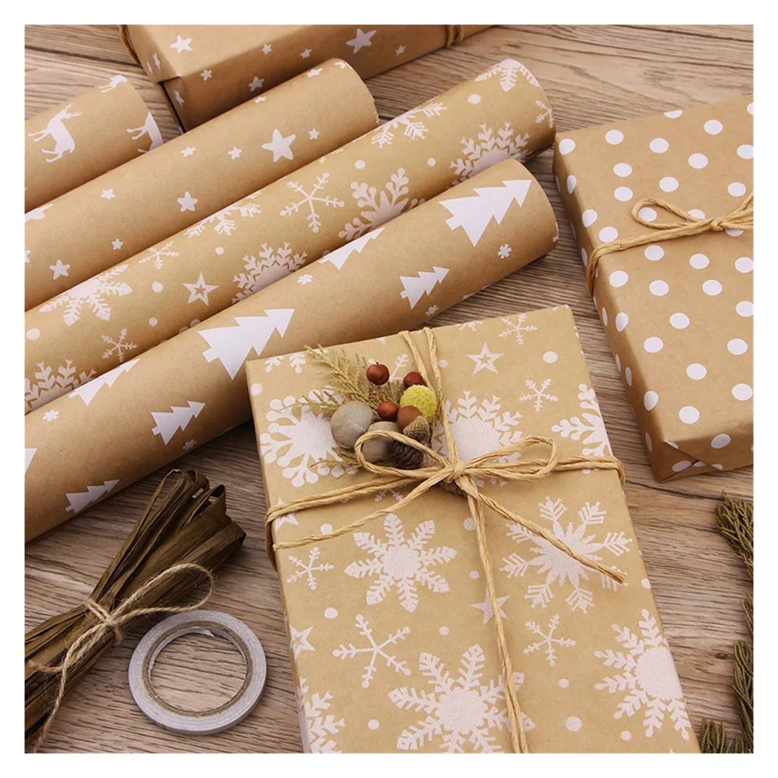 Modello di carta da regalo per Carta Alimentare | Carta artigianale retrò Fiori Carta da regalo Scatola regalo di compleanno for matrimonio(Brown-E)