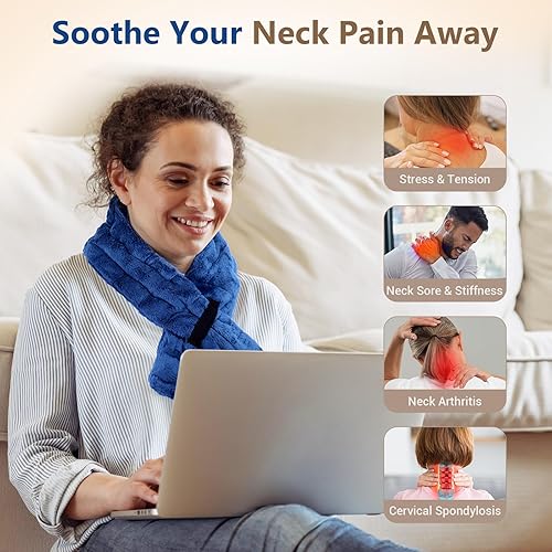 Miniatura 8 de Comfytemp Almohadilla térmica para microondas para cuello, hombros y espalda, 33 x 4 pulgadas, calentador de cuello húmedo para aliviar el dolor,