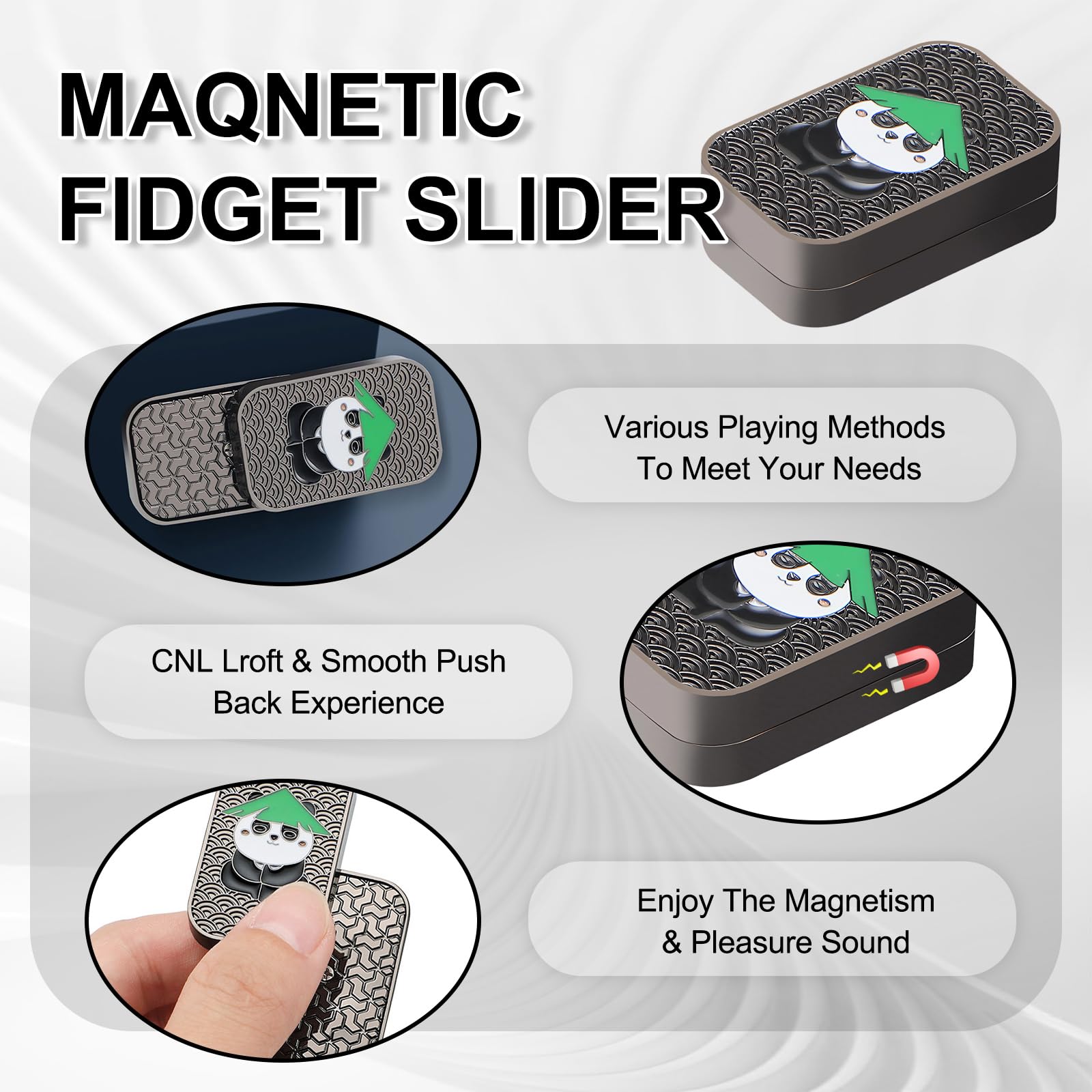 Fidget Slider Magnético De Aleación, 4.5x3x1.5 Cm, Color Negro | Alivia Estrés Y Ansiedad | Ideal Para TDAH, Autismo Y Concentración
