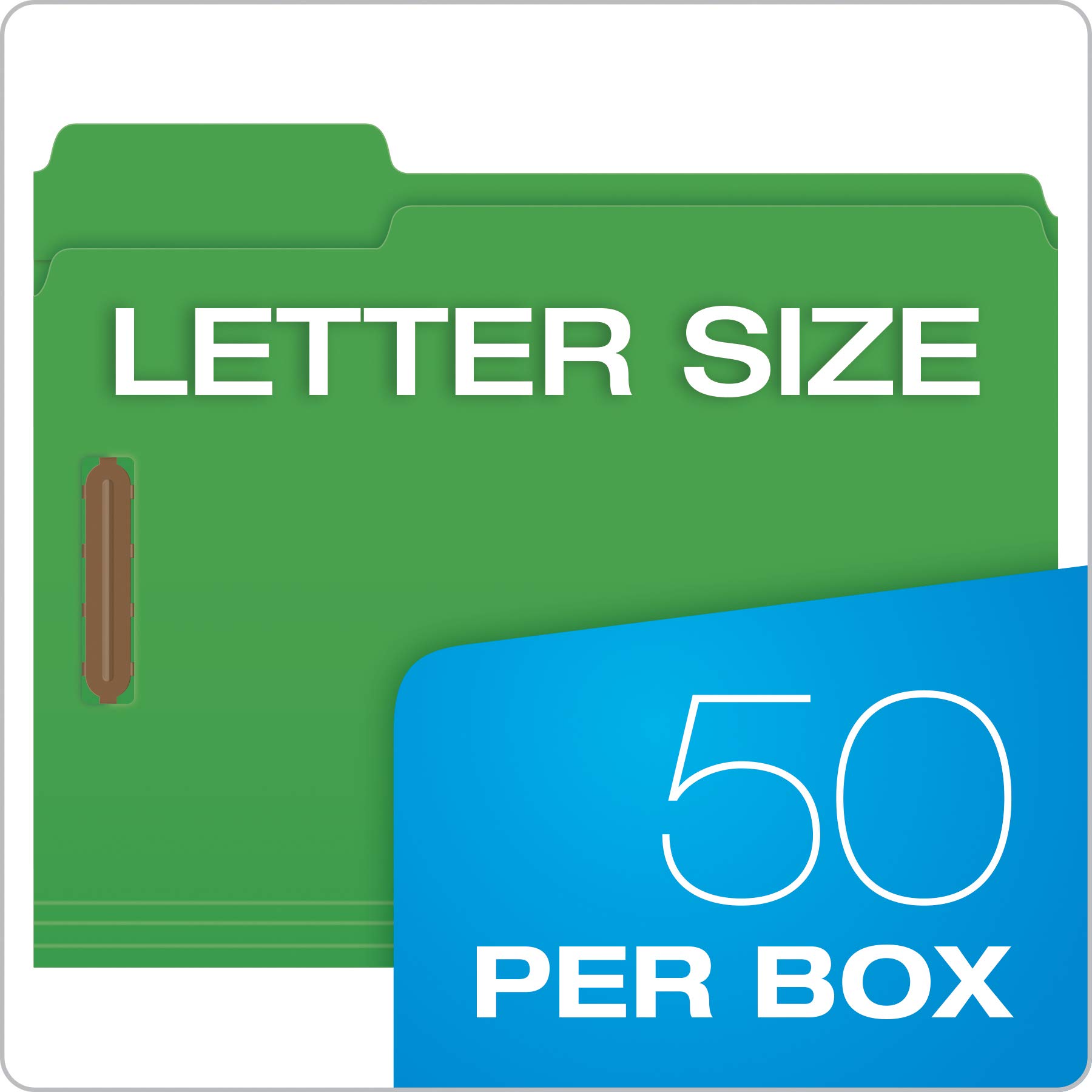 Pendaflex 22140GW lot de 50 chemises cartonnées à fermoir, 2 fermoirs, format lettre, languettes 1/3 gauche, droite et centre, vert