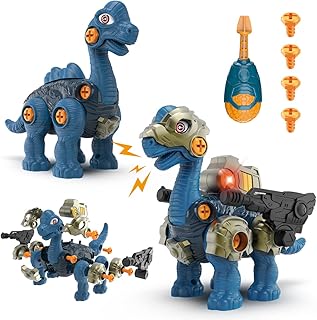 GILOBABY Dinosaur Toy, 2 in 1 DIY Assembly Dino with Screwdriver, Light and Roar, Educational Games, Children's Toy, Gift for Boys and Girls, Birthday from 3 Years (Brachiosaurus)