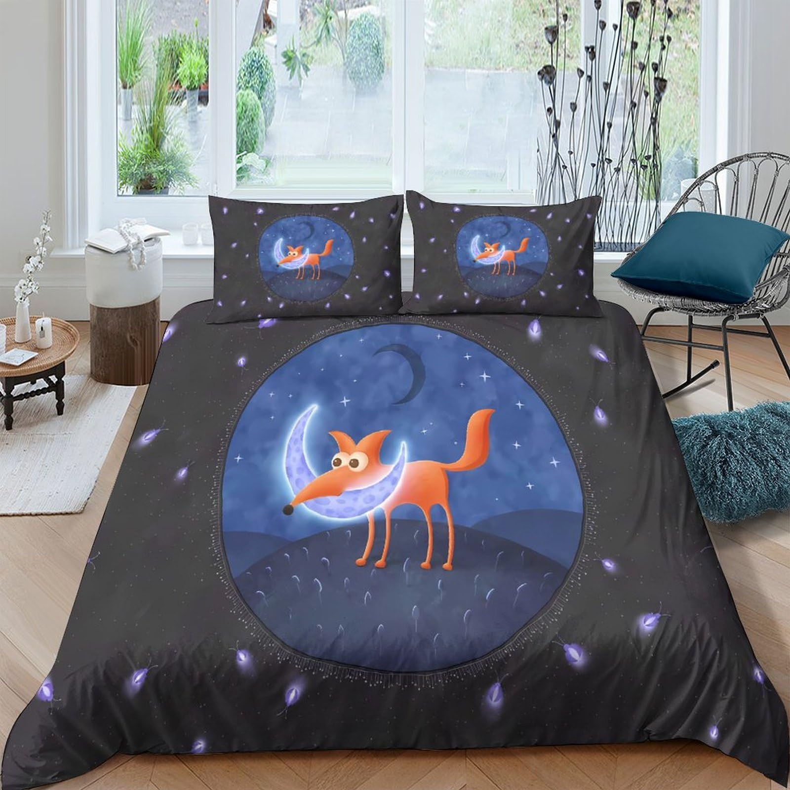 Housse de couette 220x240 renard 3D parure de lit microfibre avec fermeture éclair king size