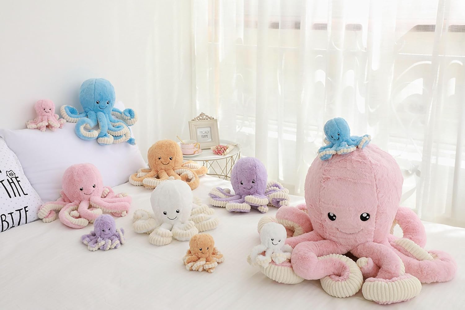 Cute Plush Octopus Stuffed Toy Pillow - Soft Kids' Cushion for Toddler Bed & Playroom，Soft Marine Animal Decorations (Light Pink, 23.6inch)