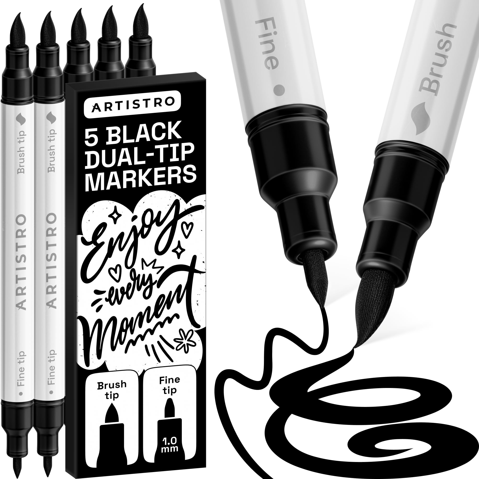 ARTISTRO 5 Black Dual-Tip Acrylic Paint Marker Pens for Drawing