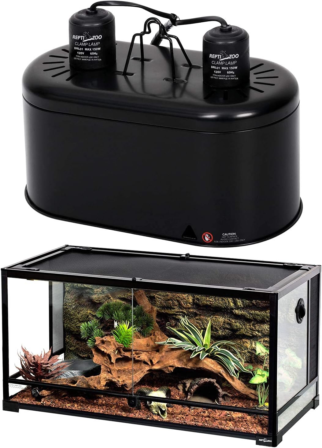 REPTI ZOO Dual Reptile Light Fixture and 49 Gallon Reptile
