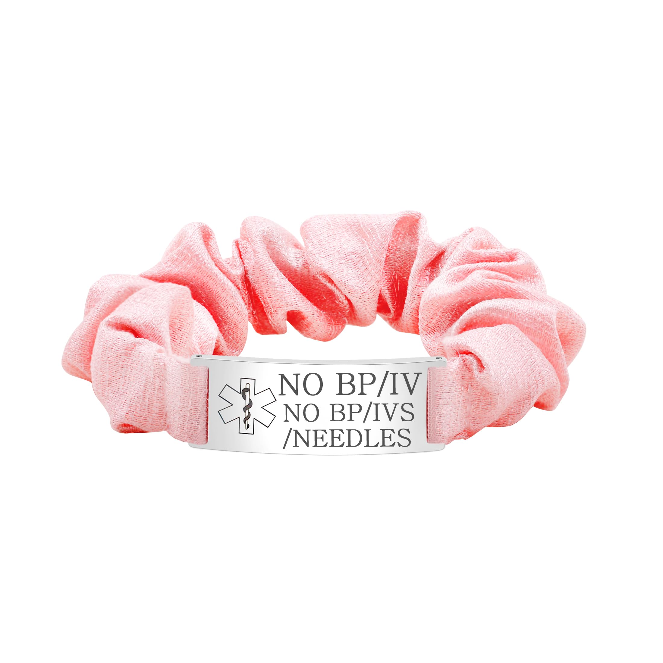 Oneress No BP/IVS/Needles Bracelet, Tangle-free Hair Ring, Casual Wide Band Medical Bracelet, Minimalist Summer Fabric Hair Tie, Custom Personalized Engraved Health Bracelet YA5426-No BP