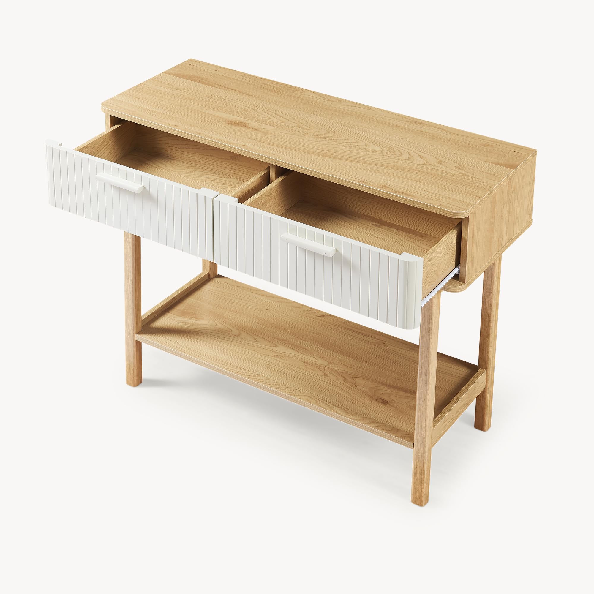 [en.casa] Mueble Recibidor Ferrersp Mesa Consola Mesa de Entrada con 2 Cajones y 1 Estante MDF Patas de Pino 100 x 40 x 80 cm - Roble/Oatmeal