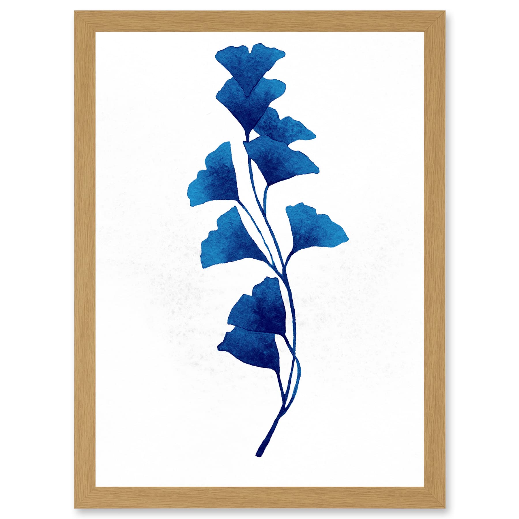Navy Blue Watercolour Flowers Artwork Framed Wall Art Print A4 - Artery8