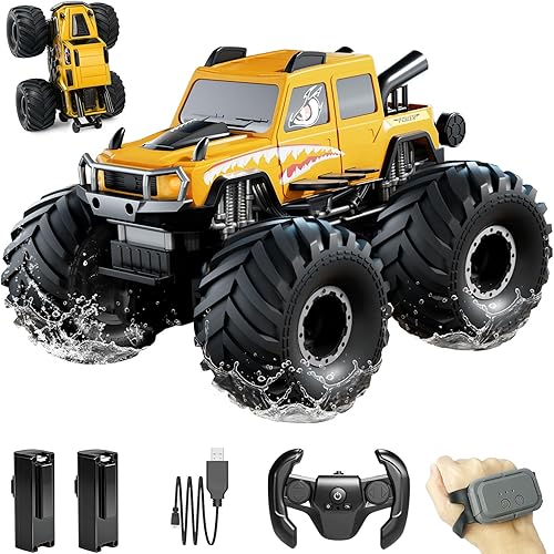 Miniatura 9 de Auto de control remoto, juguetes de camión monstruo, auto de control remoto anfibio, camiones RC impermeables de 2.4GHz, control remoto para niños