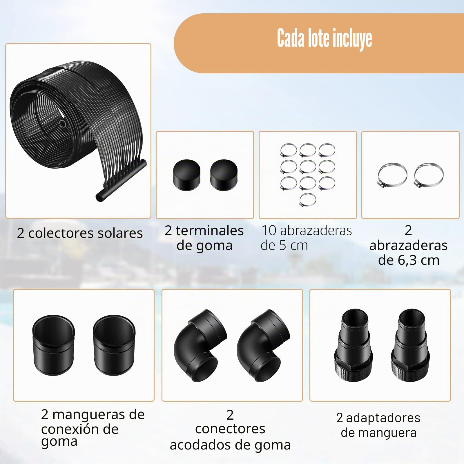 RELAX4LIFE Calentador Piscina Solar PE para Piscinas Elevadas y Subterráneas 12000-25800 L, Calentador Agua con Accesorios Completos, 2 Panel Solar Resistente a los Rayos UV (Negro, 600x75cm)