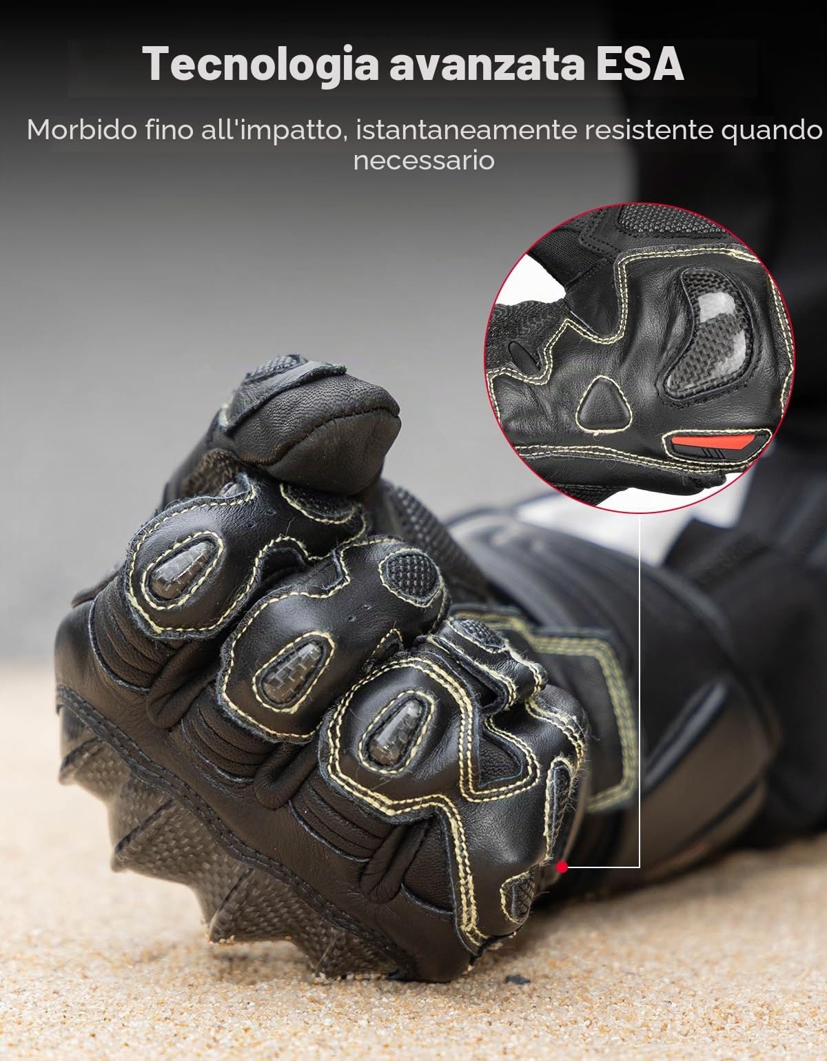 KEMIMOTO Guanti Moto in Pelle, Guanti da Gara per Uomo e Donna con Touchscreen e Protezione in Fibra di Carbonio, Ideali per Gare Professionali di Motocicletta e Bicicletta