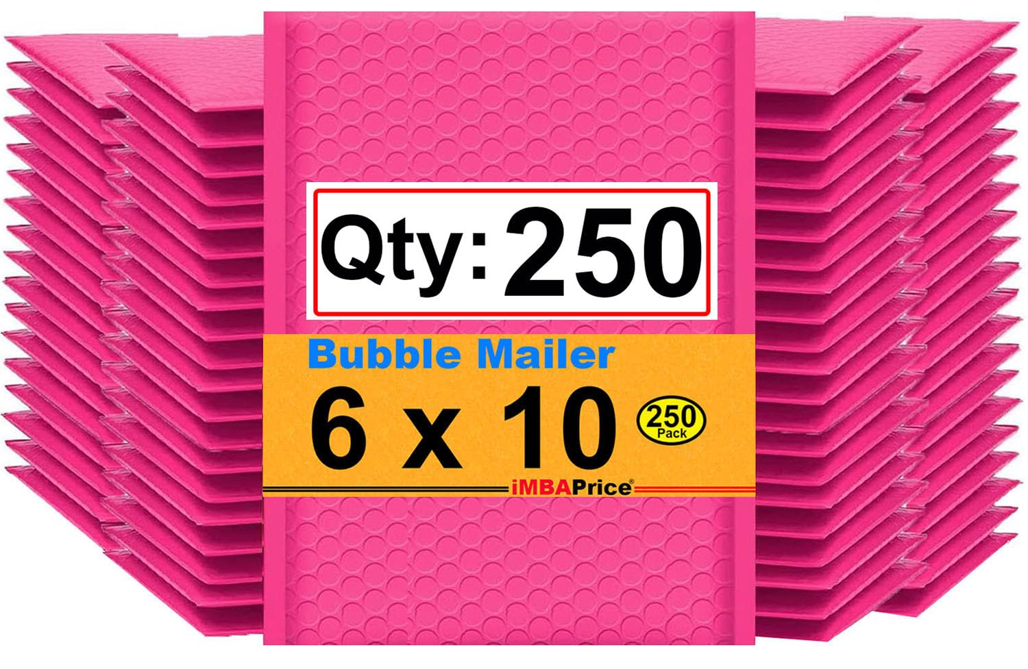 iMBAPrice 250-Pack #0 (6" x 10") Premium Hot Pink Color Self Seal Poly Bubble Mailers Padded Shipping Envelopes (Total 250 Bags)