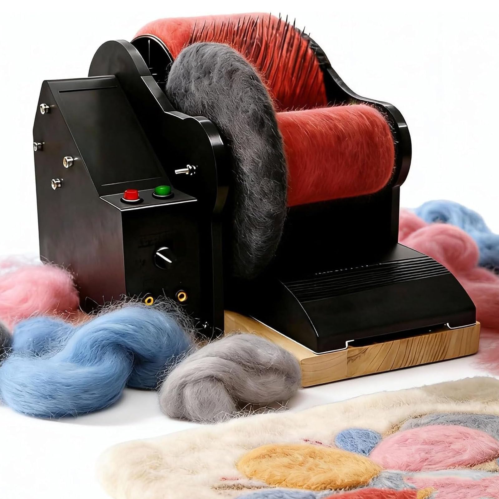 Wool Felt Drum Carder, Electric Carding Machine, Remove Fiber Impurities, Fast Color Mixing Combing Spinning, Wool Blending Wheel, External Switch Compatible, with Foot Pedal, for Wool Combing