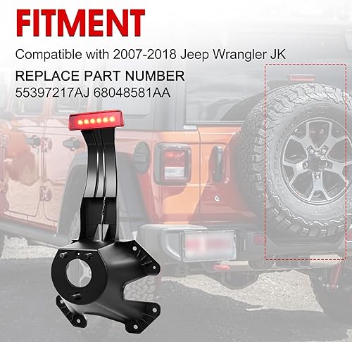 Miniatura 2 de Soporte de montaje para neumáticos de repuesto con tornillos y tercera luz de freno central de montaje alto con arnés de cableado compatible con