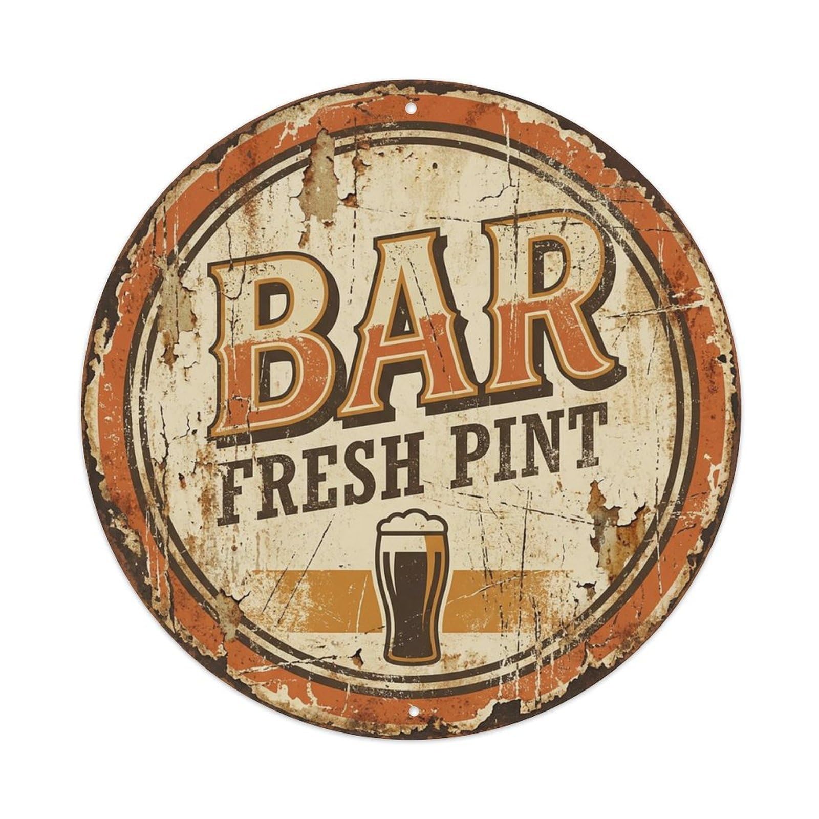 Vintage Beer BAR Fresh Pint Retro for Pub Vintage Metal Tin Sign Plaque Wall Decor for Cafe, Club Bar, Office, Garden Metal Poster 8x8Inch