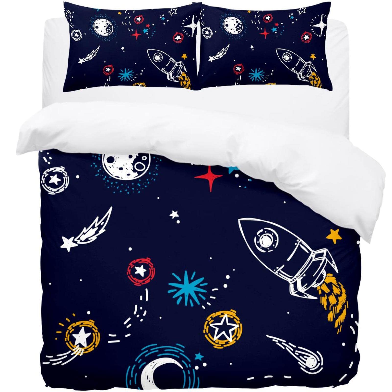 Parure de lit thermique anti-froid housse de couette douce motif espace pour sommeil paisible