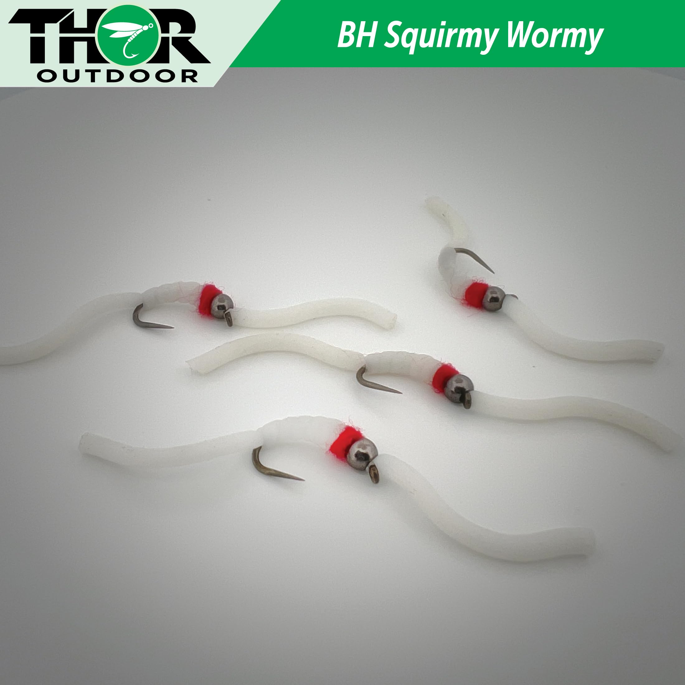 Thor Outdoor 18 Pc Squirmy Wormy Set, White Size #12 - Barbless Wet Worm Fly Fishing Flies for Trout, Panfish, Bass