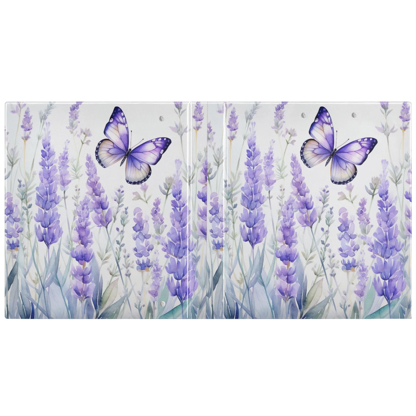 Raccoglitori a 3 anelli, 3,8 cm, color lavanda e farfalla, rotondi, con clip in metallo, organizer per casa e ufficio, confezione da 2