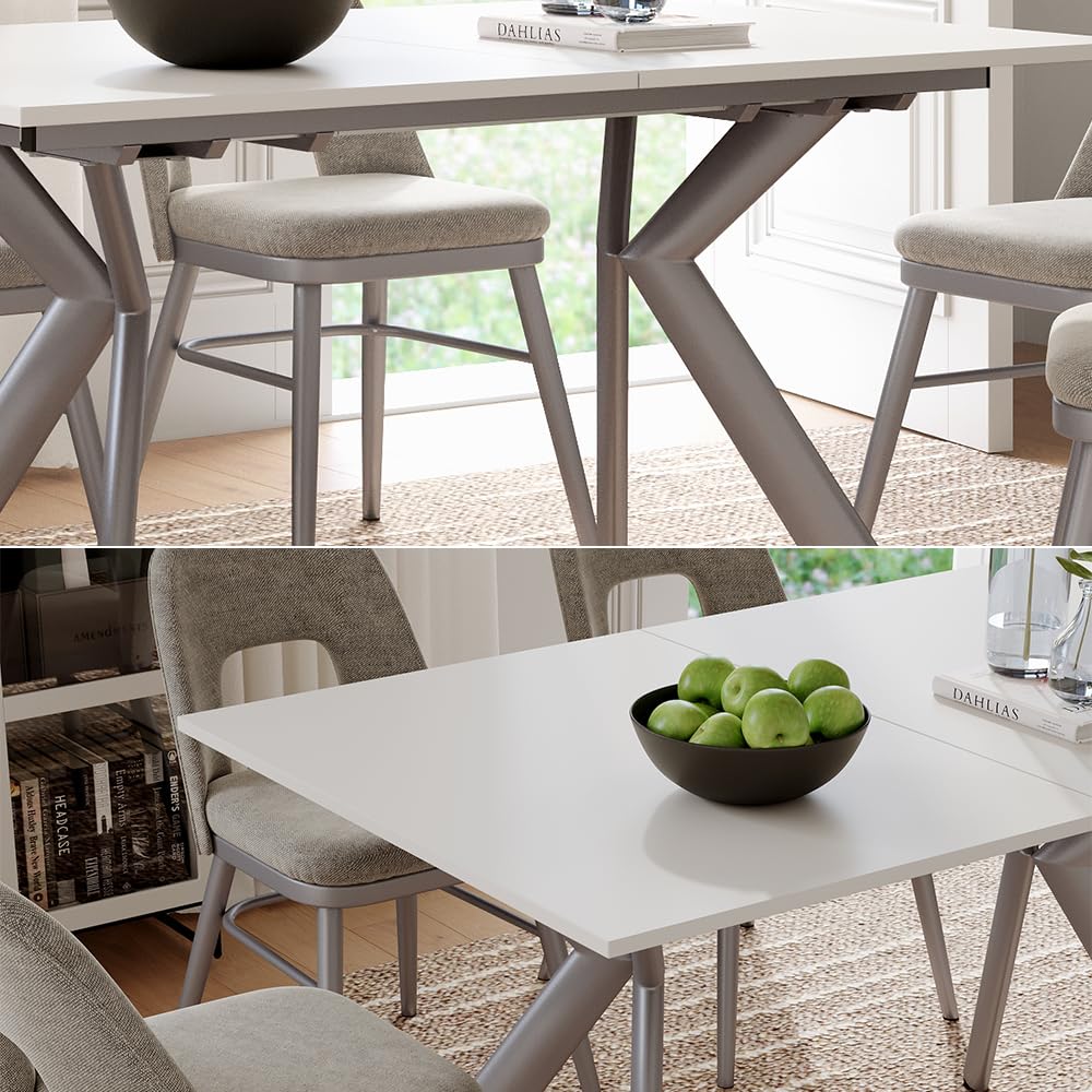 Vicco Tavolo da pranzo Trill, Bianco/Grigio, 140-190 x 90 cm | Allungabile, con estrazione sincronizzata per lunghezze del tavolo variabili