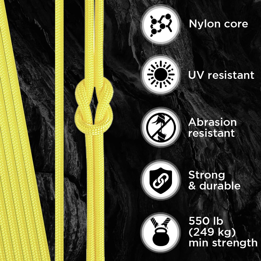 TECEUM Paracord Corda 550 - Giallo 305 m - Cordino 4mm Survival Campeggio | Resistenza 249 kg, 7 fili nylon, attrezzatura tattica, emergenza, tenda, tiranti, bracciale, fai-da-te, Giallo