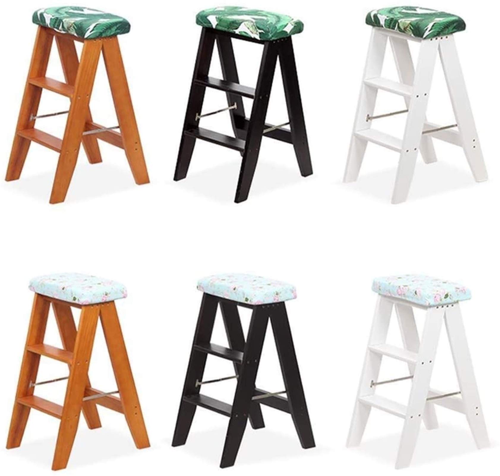 DASHADAO Taburete de Escalada para Interiores, Taburete de Escalera portátil, Taburete de Andador Plegable/Escalera de 3 Rollos, Silla de Comedor, Asiento de Esponja de Madera, Taburete alt