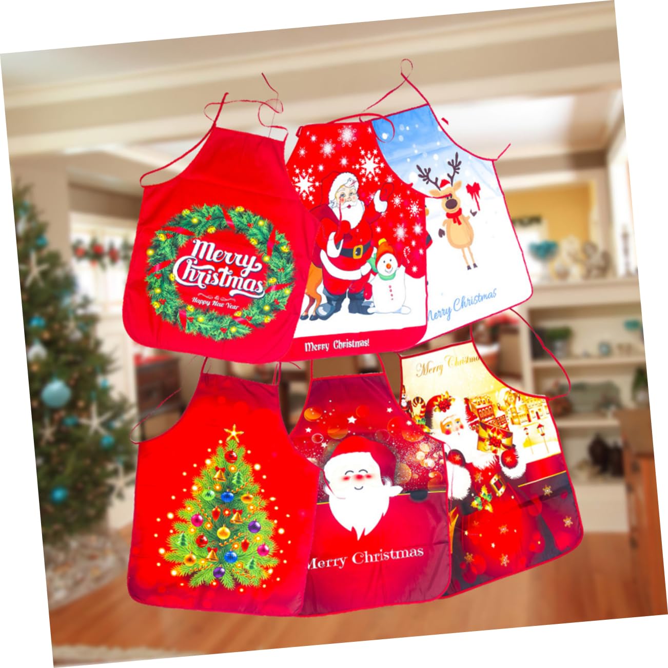OUNONA 10 Piezas Delantales Navideños de Cocina y Árbol Decorativos y Ajustables para Hombres y Mujeres Fiestas y Trabajo