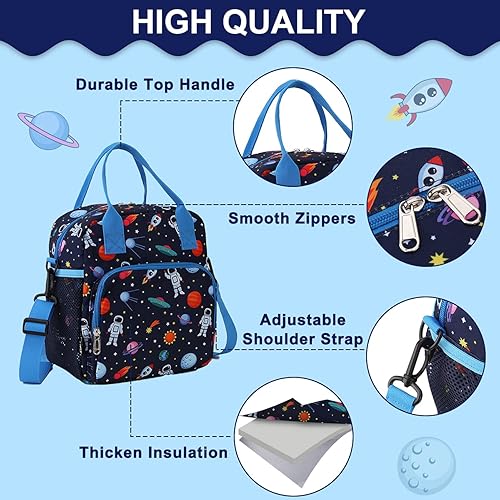 Miniatura 3 de RAVUO Lonchera para niños, lonchera térmica grande para la escuela, con correa de hombro desmontable
