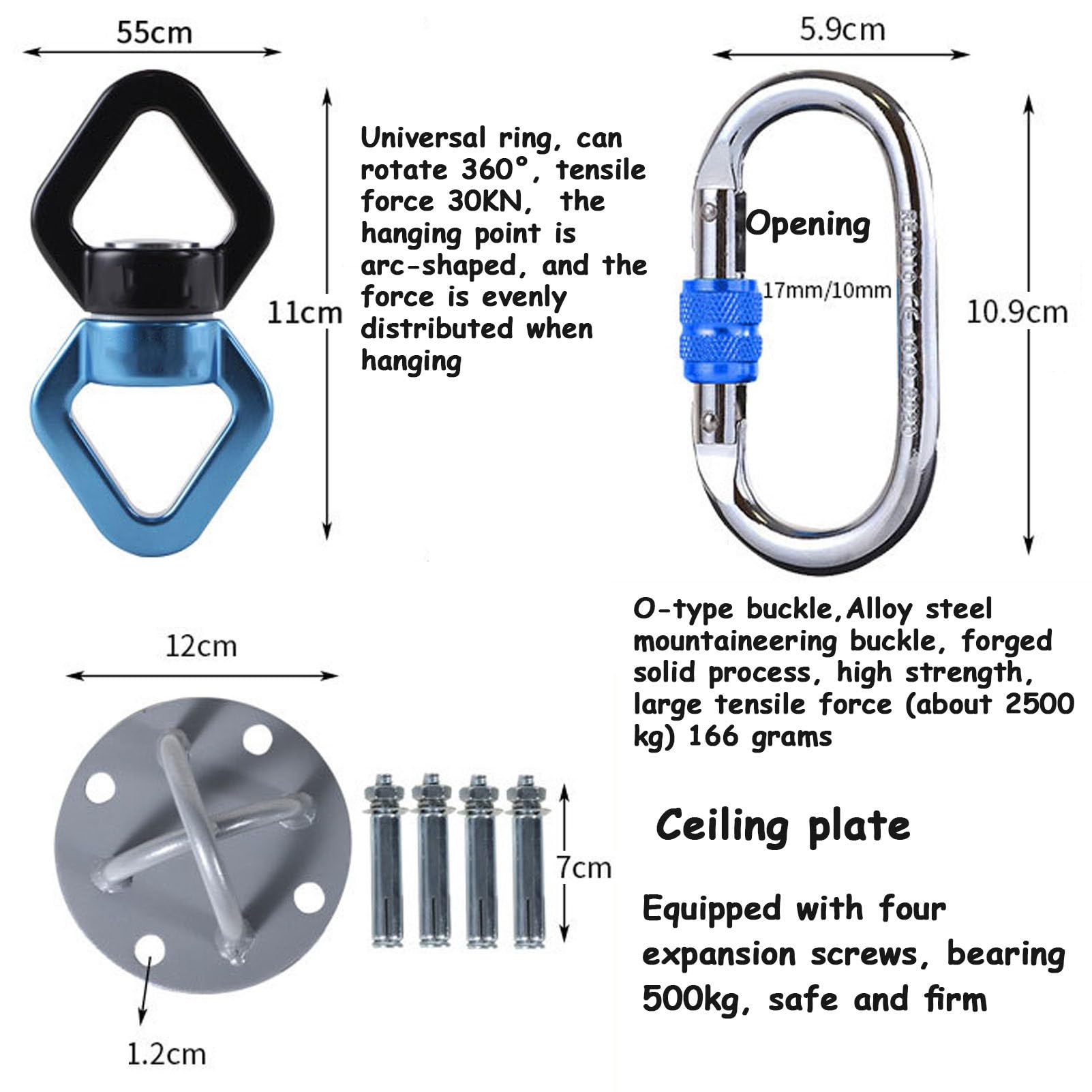 Ensemble de cerceaux d'antenne en acier inoxydable – Entièrement testé 408,2 kg – Équipement d'antenne de cirque à point unique avec accessoires