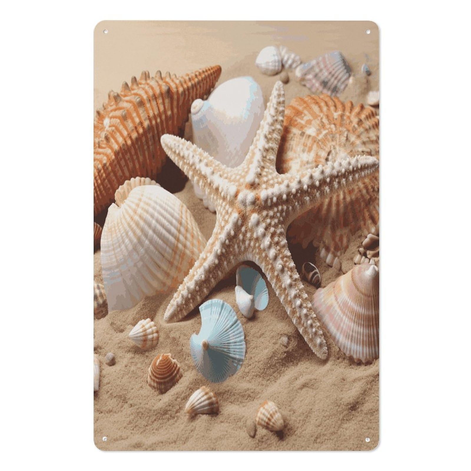 Adfgyerh Style Seashells Starfish Tin Sign Hanging Art Prints,Wall Decor For Gifting And Party Decoration 7.9X11.8 Inch,Wall Art For Home Garden Greenhouse Living Room Bedroom Yard