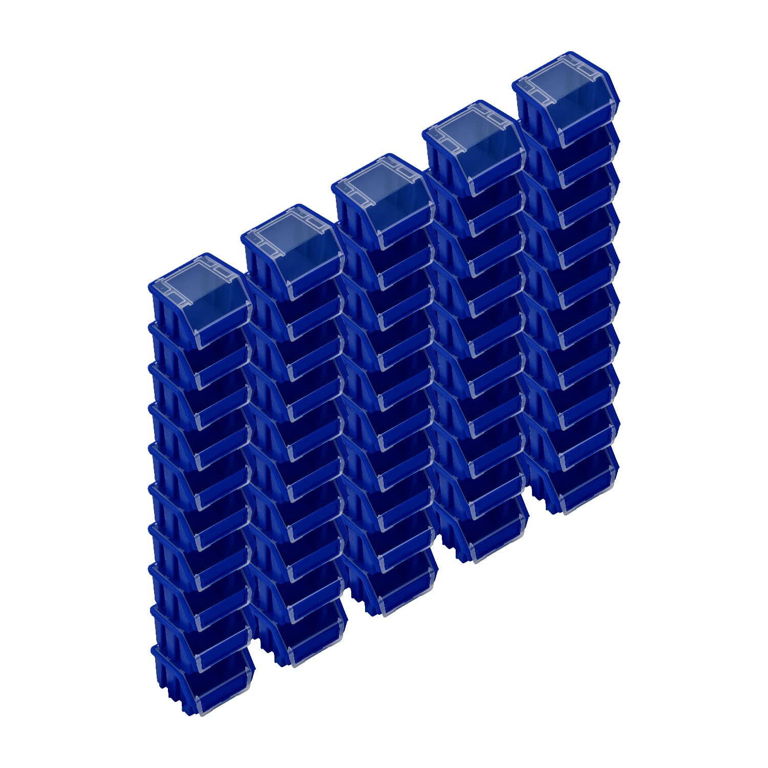 PAFEN Stapelboxen Set – 50x Stapelbox mit Deckel 115 x 75 x 118 mm – Sichtbox Stapelbox für Werkzeugwand Lagerbox, Blau
