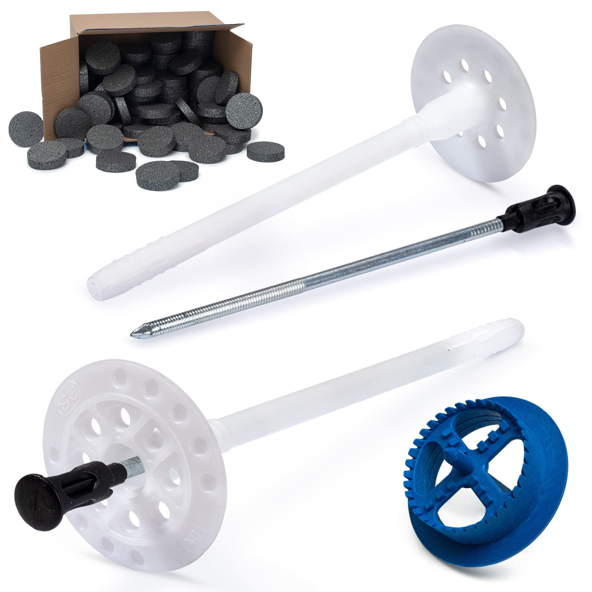 STRÜBER WDVS SET (Ø10x300mm Dämmstoffdübel mit Metalldorn 1000St + Grau Styropor Rondelle 1000St + Styroporfräser 1St) Satz für Fassadendämmung Wärmedämmung EPS Abdeckkappen Tellerdübel mit Stahlnagel