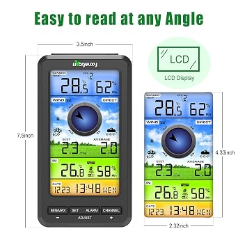Urageuxy Wireless WiFi Weather Station Anemometer with Solar Wind Speed/Direction, and Indoor Outdoor Thermometer and Hygrometer