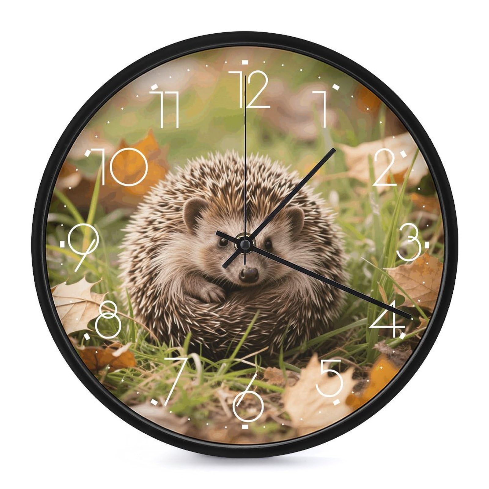Horloge murale pour salon et chambre motif hérisson moderne et silencieux