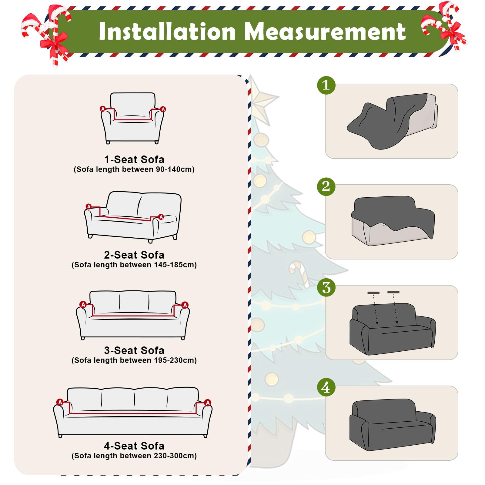FIGOOO Copridivano Natalizio Elasticizzato 2 Posti Copridivano con Braccioli a Stampa Elemento Natalizio Copridivano Fantasia Lavabile Spandex Fodera per Divano,Ciliegia